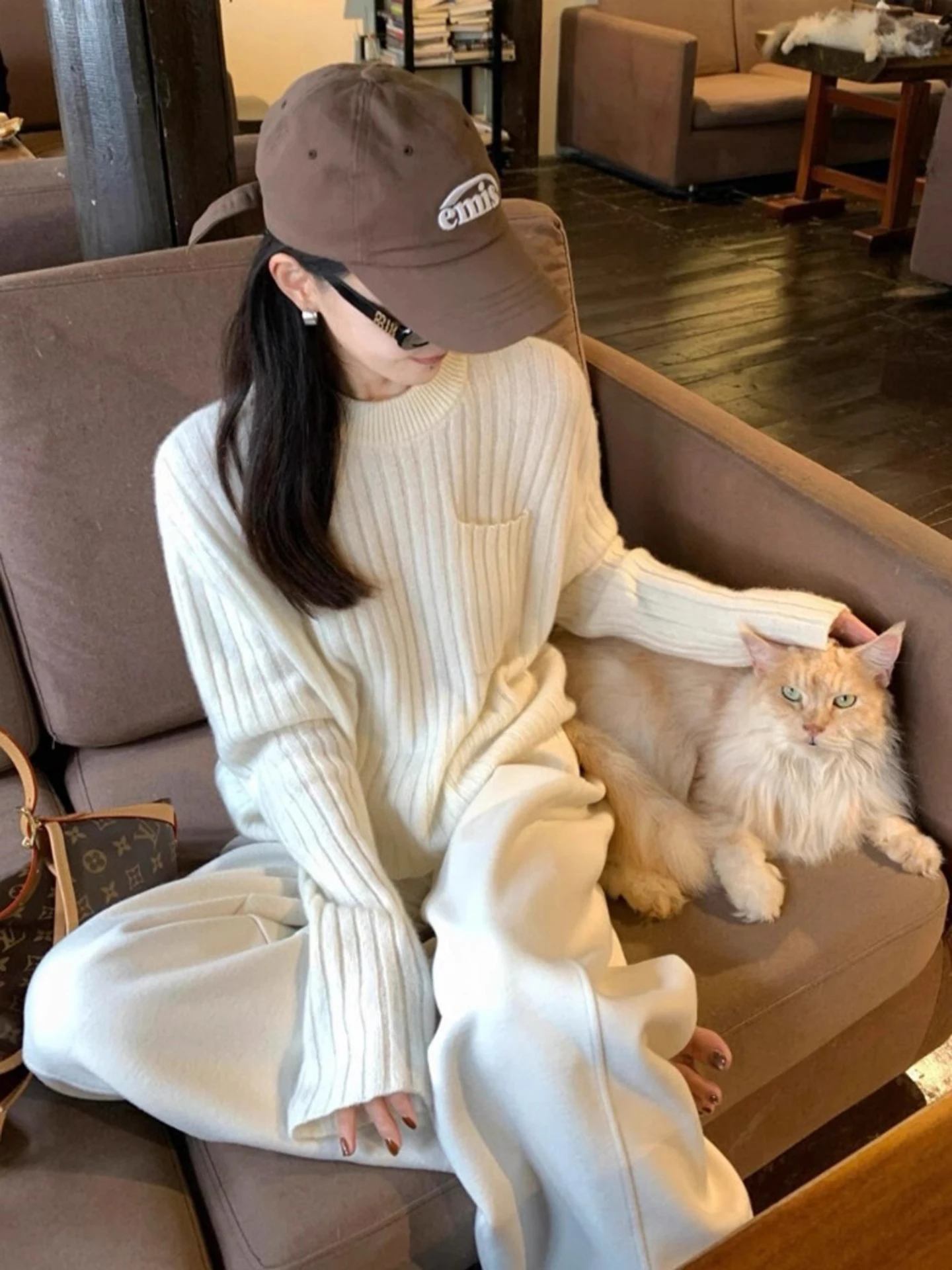 

Winter pit pocket 100% pure cashmere sweater women's high-end knitted white soft waxy autumn and winter sweater