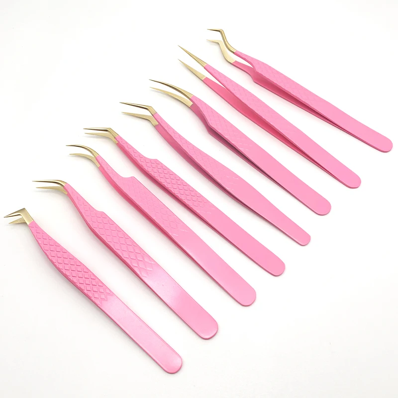 YGirlash Custom Pink Precision Anti-static Stainless Steel Eyelashes Tweezers Professional Tweezers Extension Lashes tweezers