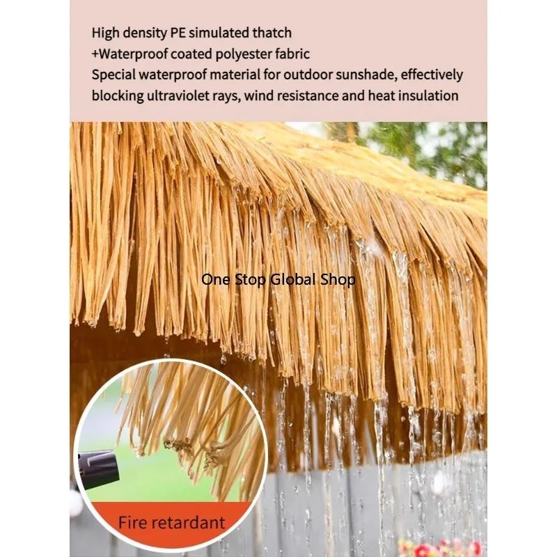 Artificial Thatch Umbrella  Waterproof Garden Patio Sun Shade with Natural Look  Folding Beach Umbrella for Resort Backyard 1.6m