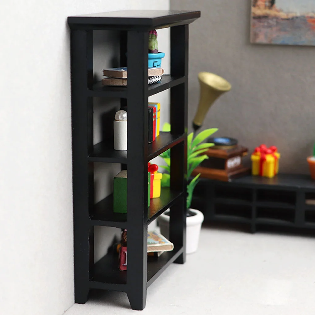 Simulation Frame Desktop Adornment Wooden Mini Bookcase Shelves Halloween Model House Furniture Supplies Black