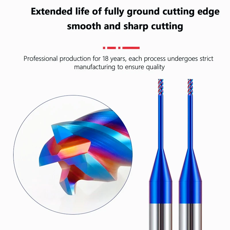 

HRC65 Precision Miniature End Mill With Long Neck 1mm 1.5mm 2mm 3mm R0.1 R0.5 R1 R1.25 R1.5 Mini Carbide CNC Cutting Tool
