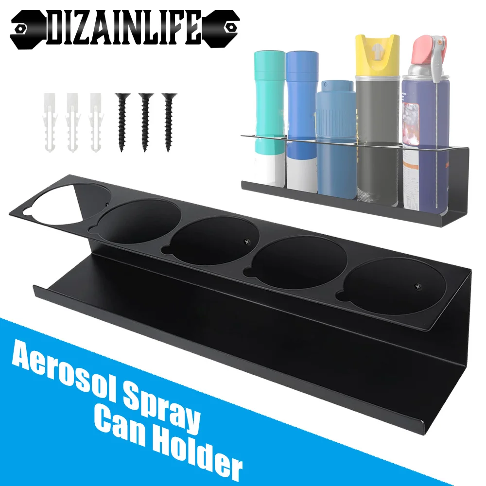 

Wall-mounted Bottle Storage Racks 5 Can Holes Shelf Shelf Steel Aerosol Spray Can Organizer for Garage Home Tool Storage