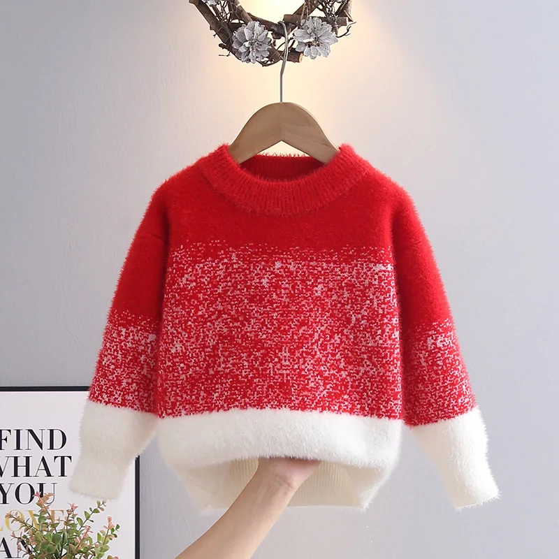 Fall Winter Baby Girls Sweater Bring Heat with Furry Looks Long Sleeve Little Girl Pullovers Jacquared Colorful Knitwear IY07111