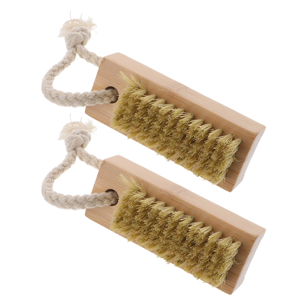 

2pcs Dust Brushes Fingernail Cleaning Manicure Soft Bristles Ergonomic Handle Portable Wood Nail Scrubber Brush For Women Under
