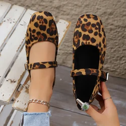Autumn New Flat Single Shoes Women's Pointed Head Shallow Mouth Leopard Mesh Splicing Soft Sole Anti-slip Low-top Shoes