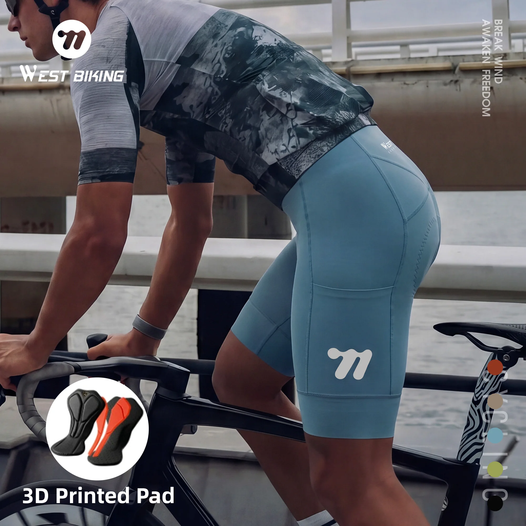 

WEST BIKING 3D Printed Pad Cycling Shorts Long Distance Men's Breathable Quick Dry MTB Road Bike Shock Absorption Short Pants