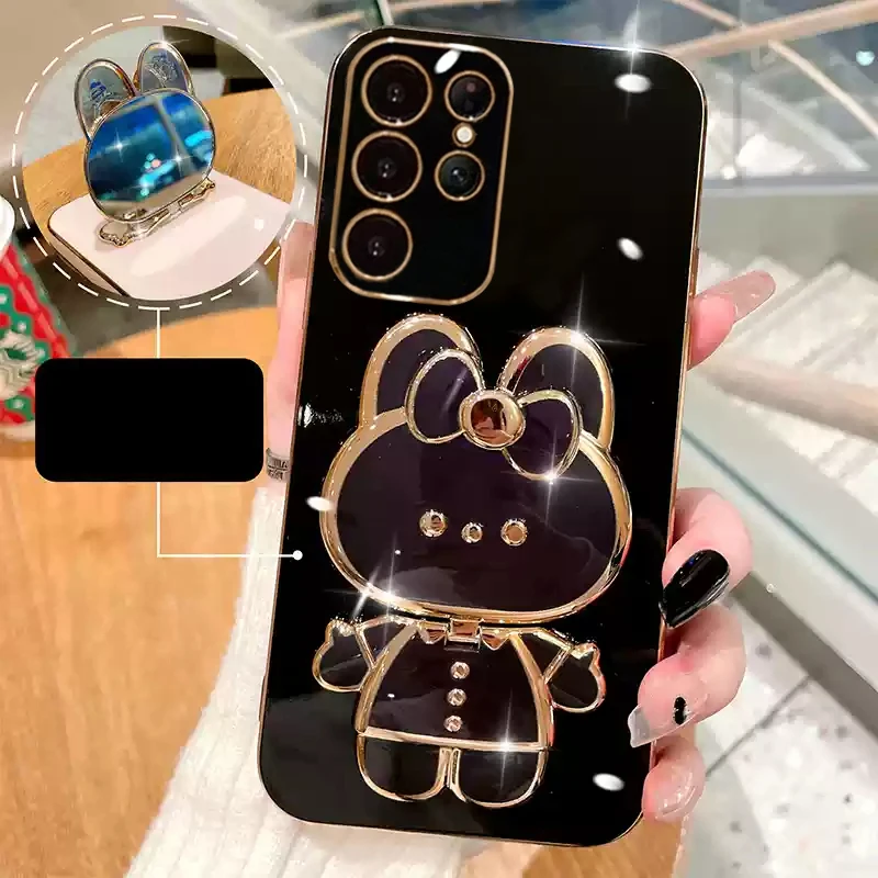 Mirror Plating Phone Holder Case For Samsung Galaxy S23 S20 S22 S21 S10 S9 Note 10 20 Plus S24 Ultra 5G S25 Fe Stand Cover image 2