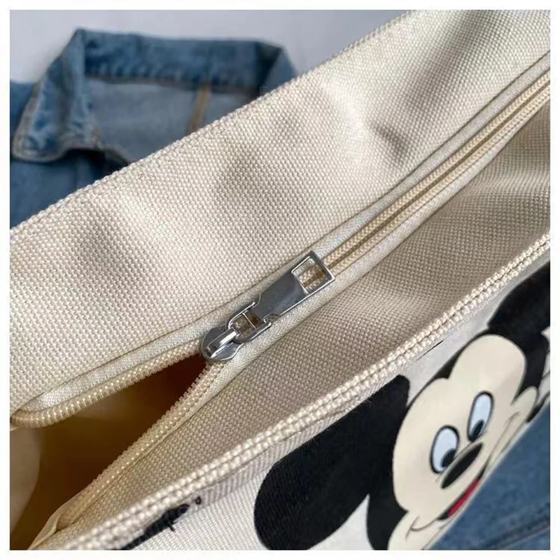 Sacola Disney grande capacidade para mulheres, carta kawaii Mickey Mouse, bolsa de ombro para meninas, bolsa de desenho animado