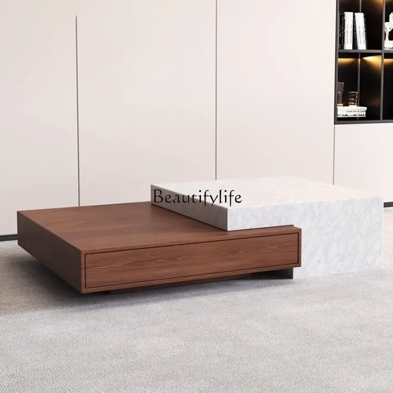 03 غرفة معيشة إيطالية بسيطة من الرخام الطبيعي تلسكوبي طاولة قهوة منزلية صغيرة