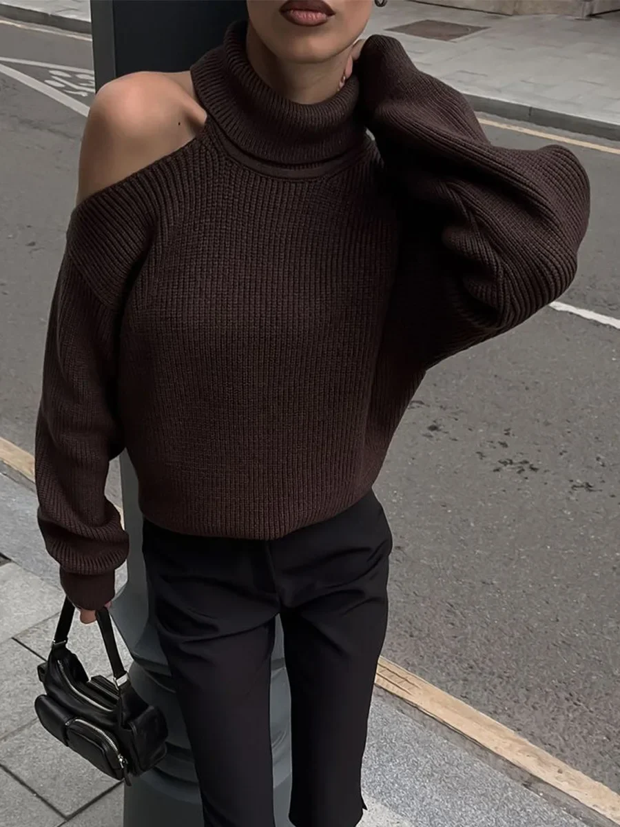 

Casual Chic Office Female Sweater Fashion High Waist Solid Loose Pullover Women's Strapless Jumpers Autumn New Streetwear