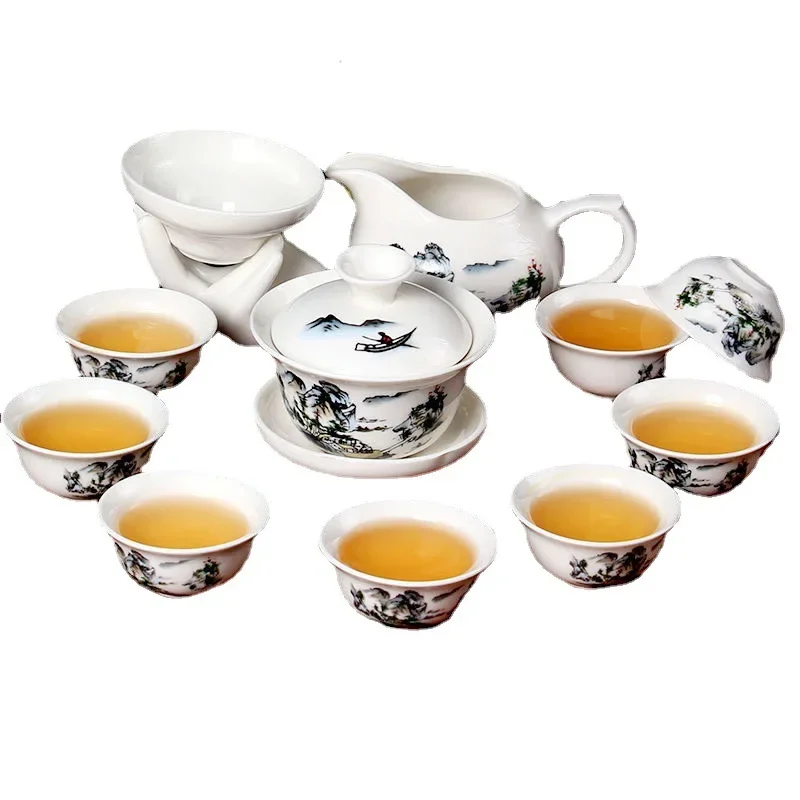 8 Cups Chinese Kung Fu Tea Set Ceramic Teapot Gaiwan Tea Cups Tea Tool