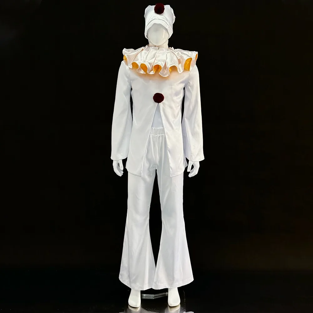 Horror Game The Freak Circus White Pierrot Clown Cosplay Costume Halloween Party Masquerade Performance Clothing Wig for Adults view 2