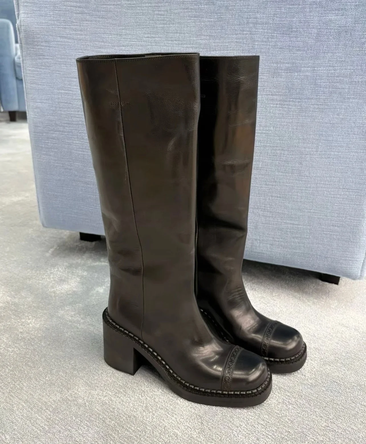 

25. женские осенне-зимние замшевые кожаные сапоги на толстой подошве, сапоги до колена, универсальные длинные сапоги на высоком каблуке из натуральной кожи