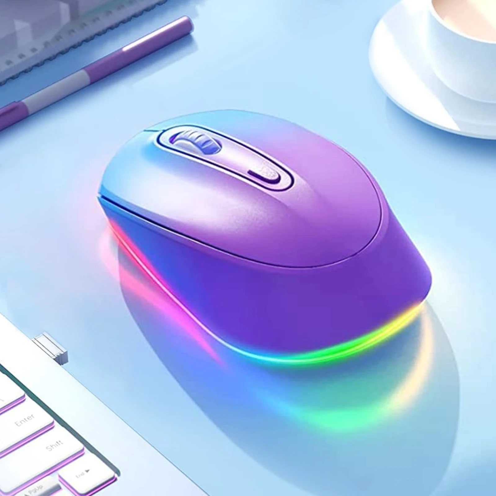 Tragbare Gaming-Maus, kabellos, RGB-Maus, leises Klicken, wiederaufladbar, ergonomisches Design, farbige LED-Hintergrundbeleuchtung, Laptop-PC, Heim- und Bürogebrauch