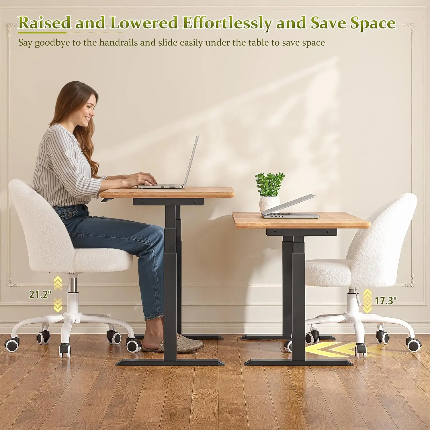 DurayLoly White Vanity Chair with Wheels, Cute Desk Chair with Back, Armless Chair with Height Adjustable & 360° Swivel, Soft Lumbar Support for Small Space, Bedroom view 4