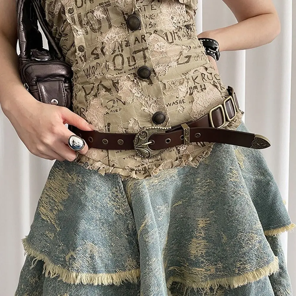 

Niche American Women's Belt Black Coffee Pu Leather Waist Belt Y2k Millennial Dress Jeans Belt Ladies