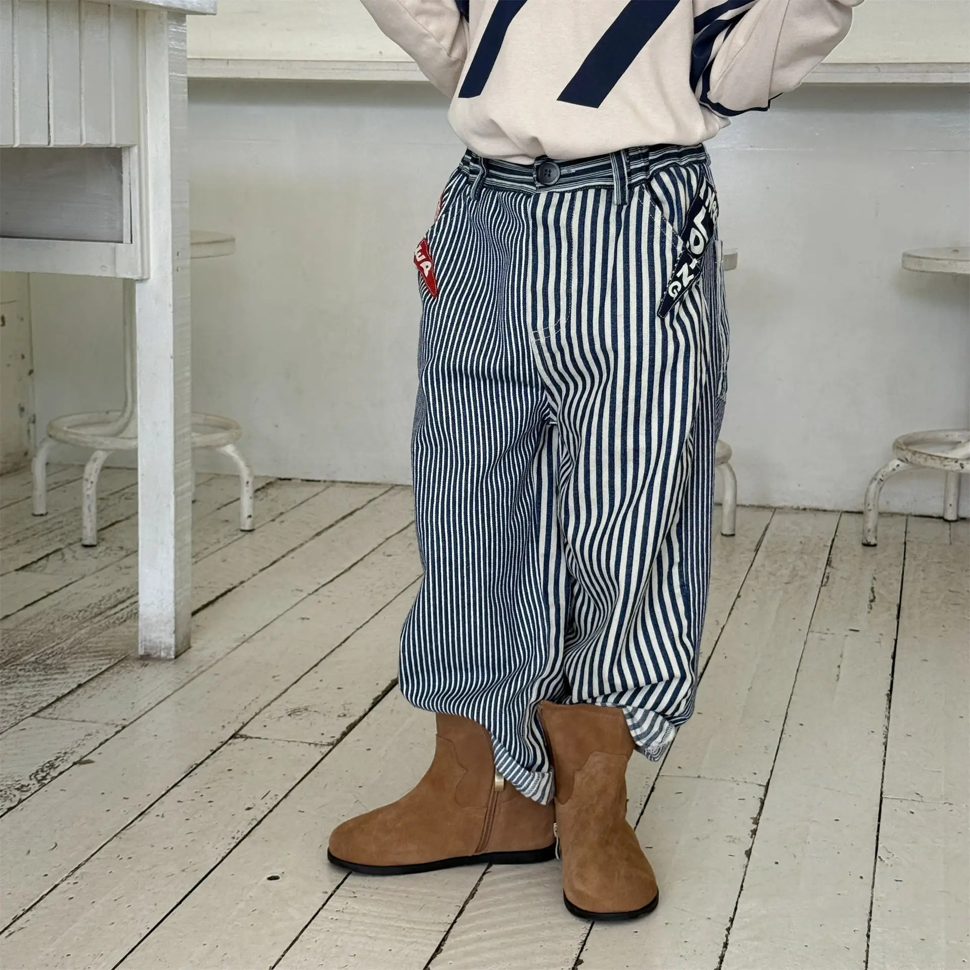 2026 Spring New Girls Striped Jeans Children Loose Denim Trousers Baby Harem Pants Kids Boys Casual Pants Toddler Clothes