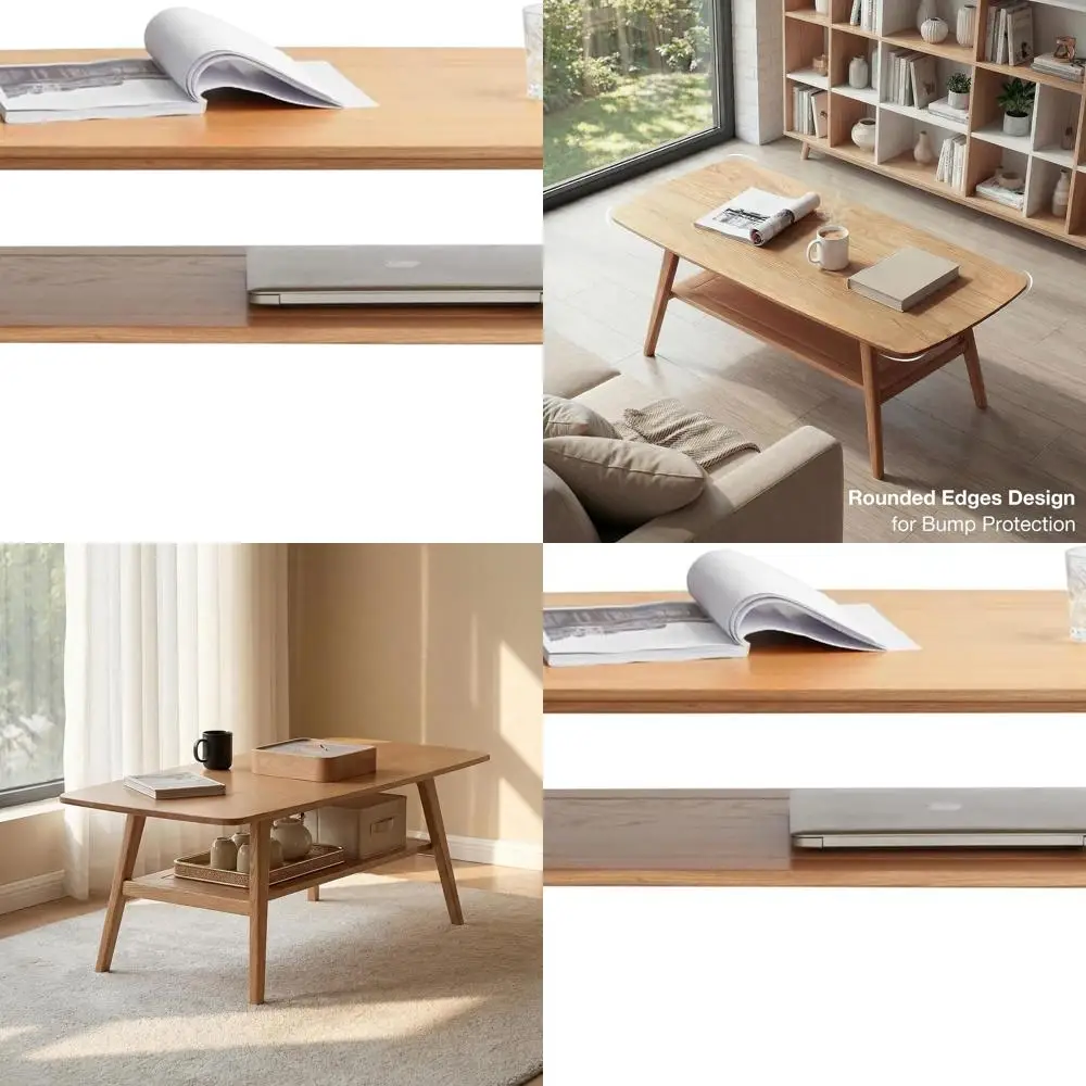 

Двухуровневый современный журнальный столик из массива дерева середины века — удобное для хранения вещей для гостиных и квартир, простая сборка, натуральный плавник