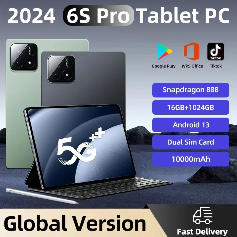 

2024 New Global Version Pad 6S Pro Tablets PC Android 13 Snapdragon 888 10000mAh 11 Inch 16GB+1024GB 5G HD 4K Screen WIFI Mi Tab