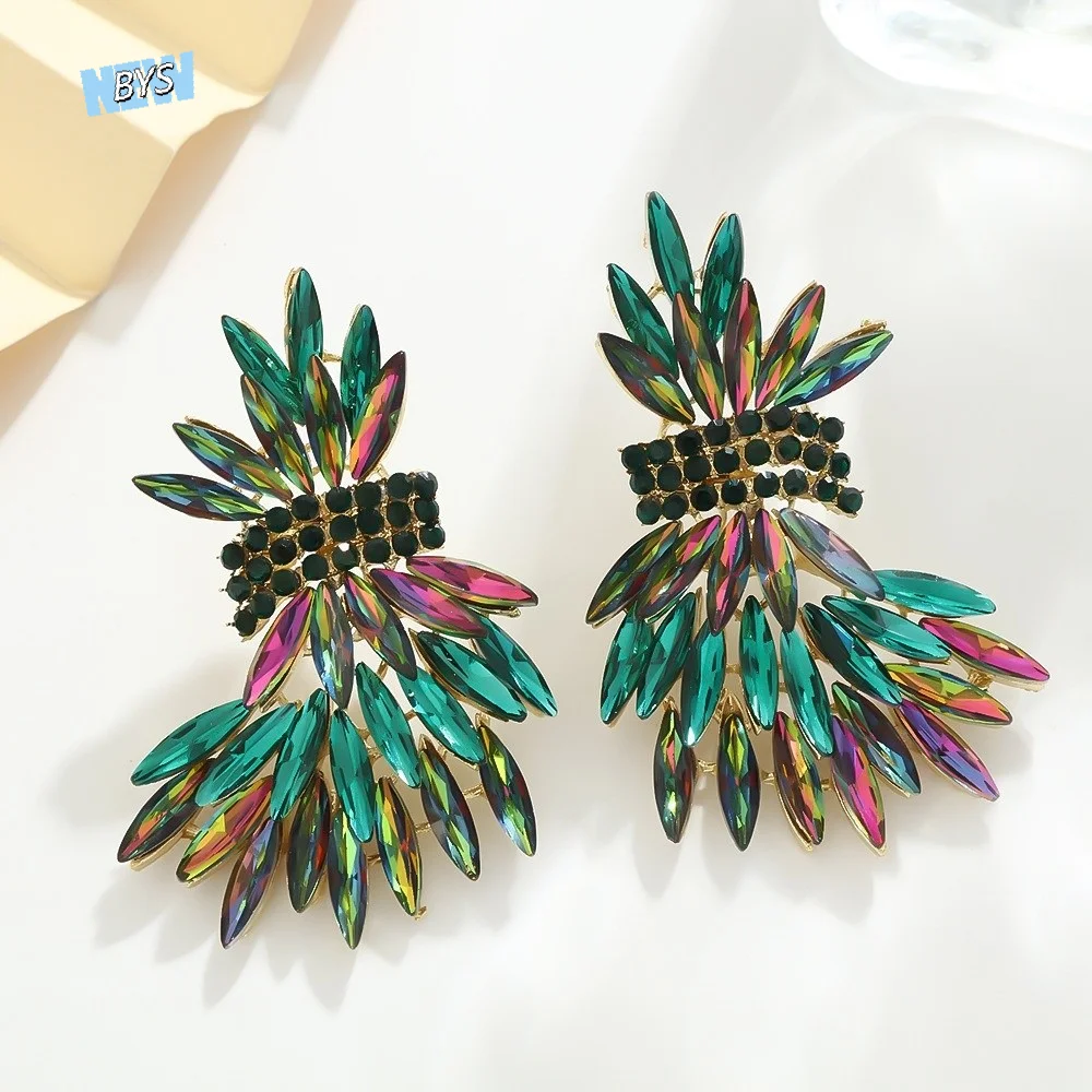 

Exaggerated Wheat Drop Earrings Sparkly Shaped Like Leaves Wing Earrings Inlaid Rhinestone Big Stud Crystal Earrings Holiday