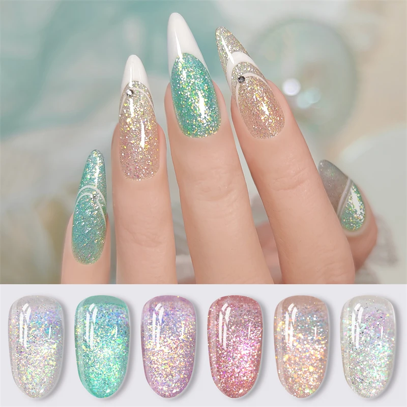 BORN PRETTY 6本入り 7ml クラッシュスターライト 反射グリッタージェルネイルポリッシュ グリッター ソークオフ UVジェル マニキュア ネイルアート ワニス