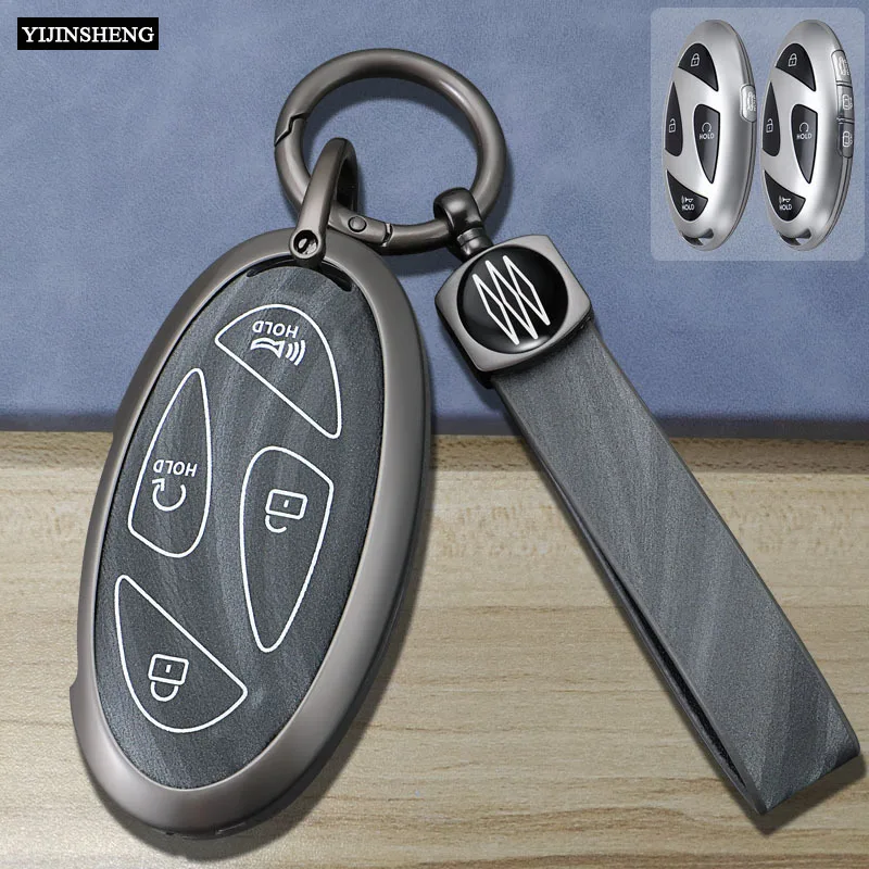 Zinc Alloy + Leather Car Key Case Cover Holder For Hyundai 5/7 Buttons Grandeur GN7 KONA Ev 2023 lonic 6 5 7 Buttons Remote Key 