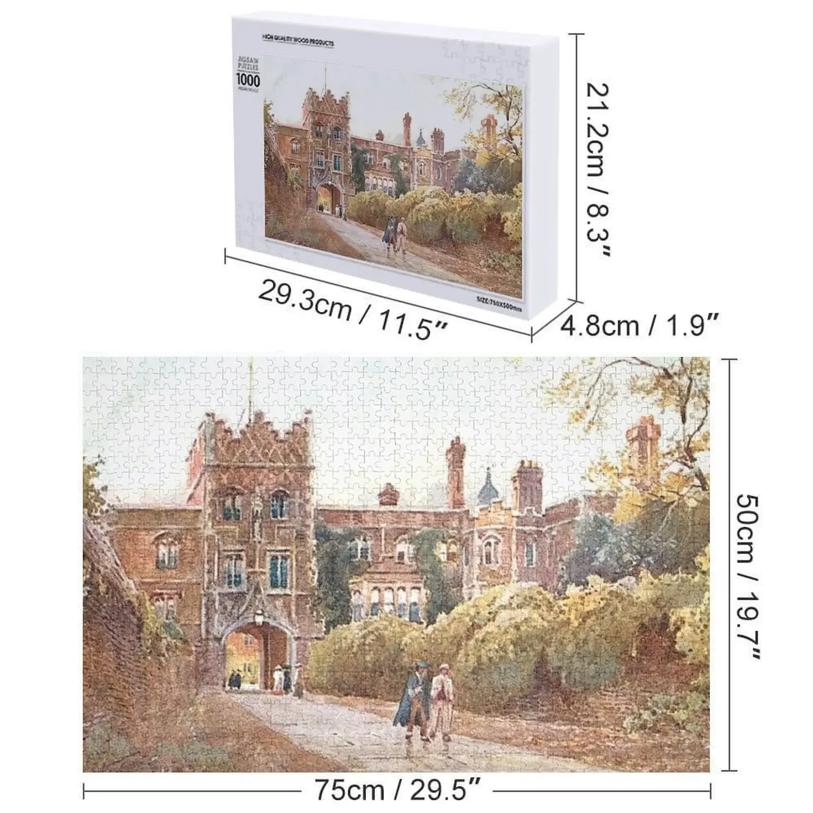 Puzzle z drewna z własnym zdjęciem, motyw: Koledż Jezusa, Cambridge, Cambridgeshire, Anglia, drewniane puzzle ze zwierzętami dla dorosłych.