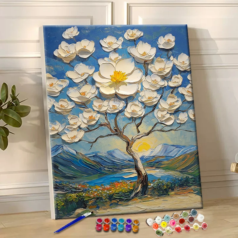 Painting By Numbers Magnolia Blossoms Acrylic Paint Canvas Dropshipping Portrait Family Children Photo Christmas Gifts