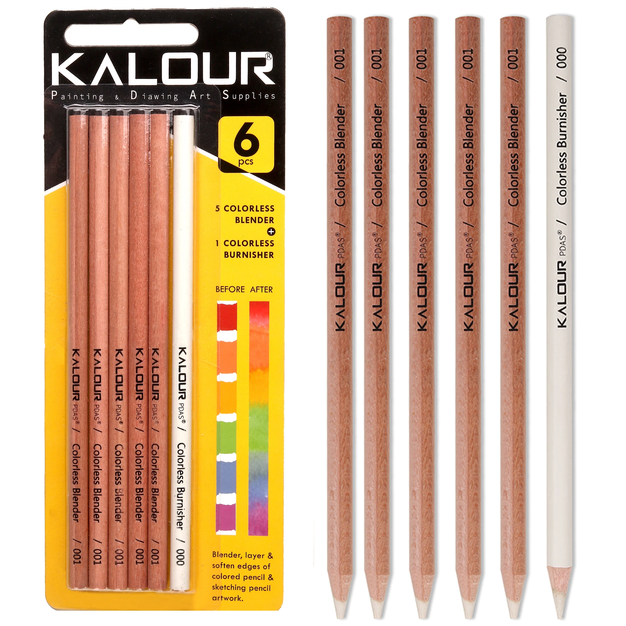 KALOUR Liquidificador Incolor e Conjunto de Lápis Burnisher, Lápis à base de cera não pigmentado, perfeito para misturar bordas suavizantes