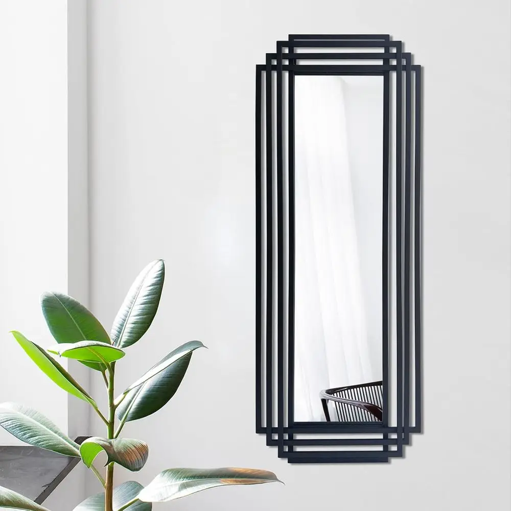 

42x16 Vanity Mirror with Geometric Black Metal Frame, Perfect for Living Room, Bathroom, Bedroom, Entryway, and Hallway