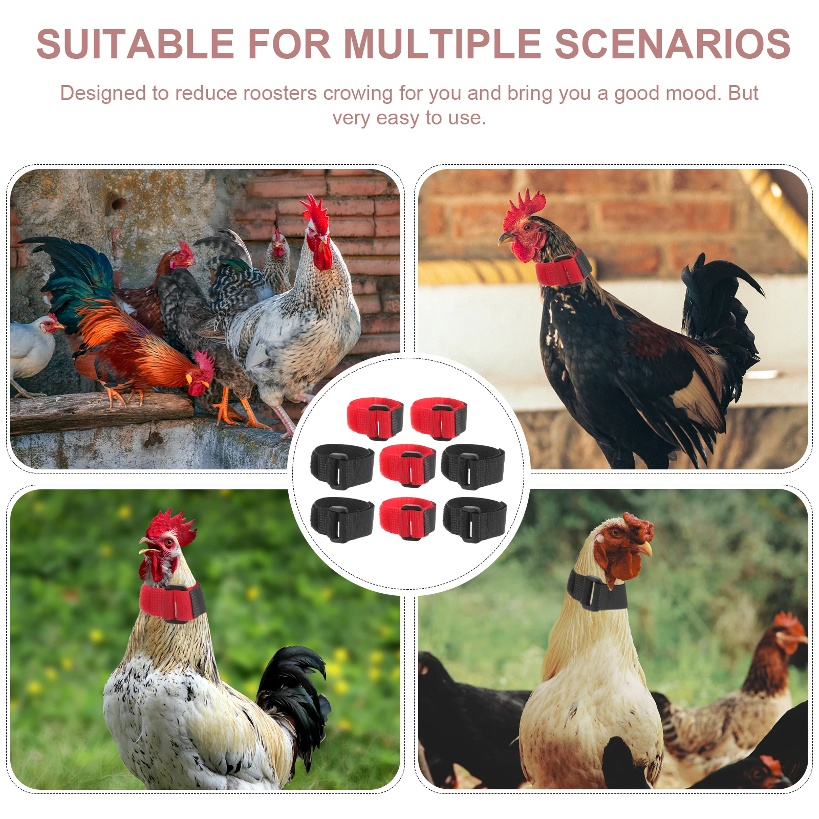 

8 Pcs Collar Neck Strip Neckbands for Rooster Anti-howling Poultry Belts Crowing