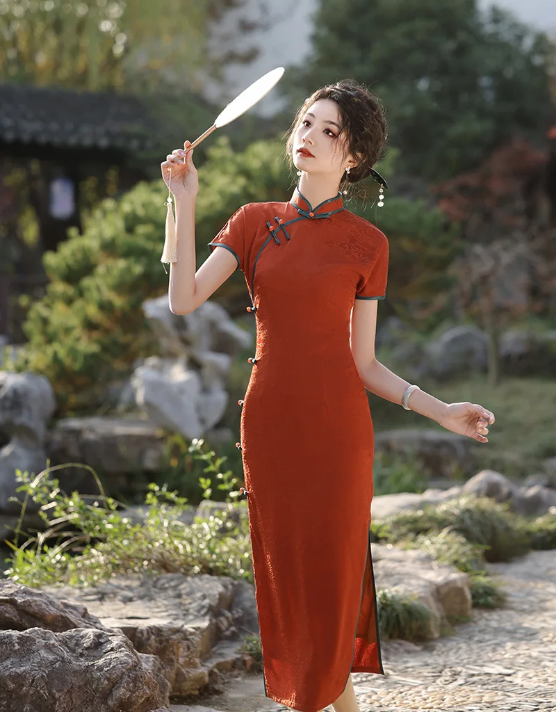 Women's Summer Short Sleeve Cheongsam, Handmade Button, Silm Qipao Dress, Vintage Lady, Traditional, Sexy, Chinese image 5