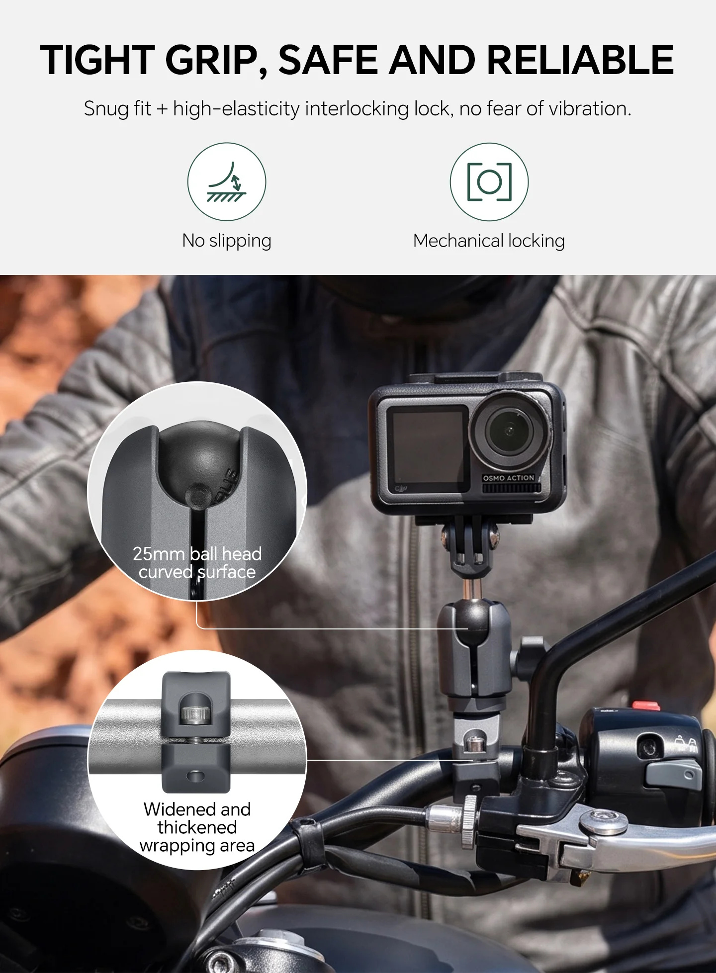 FANAUE Motorrad-Handyhalterung, verlängerter Lenkerbügel, Kugelkopf-Basis, Sportkamera, schnelle Demontage, Diebstahlschutz – Detail 6