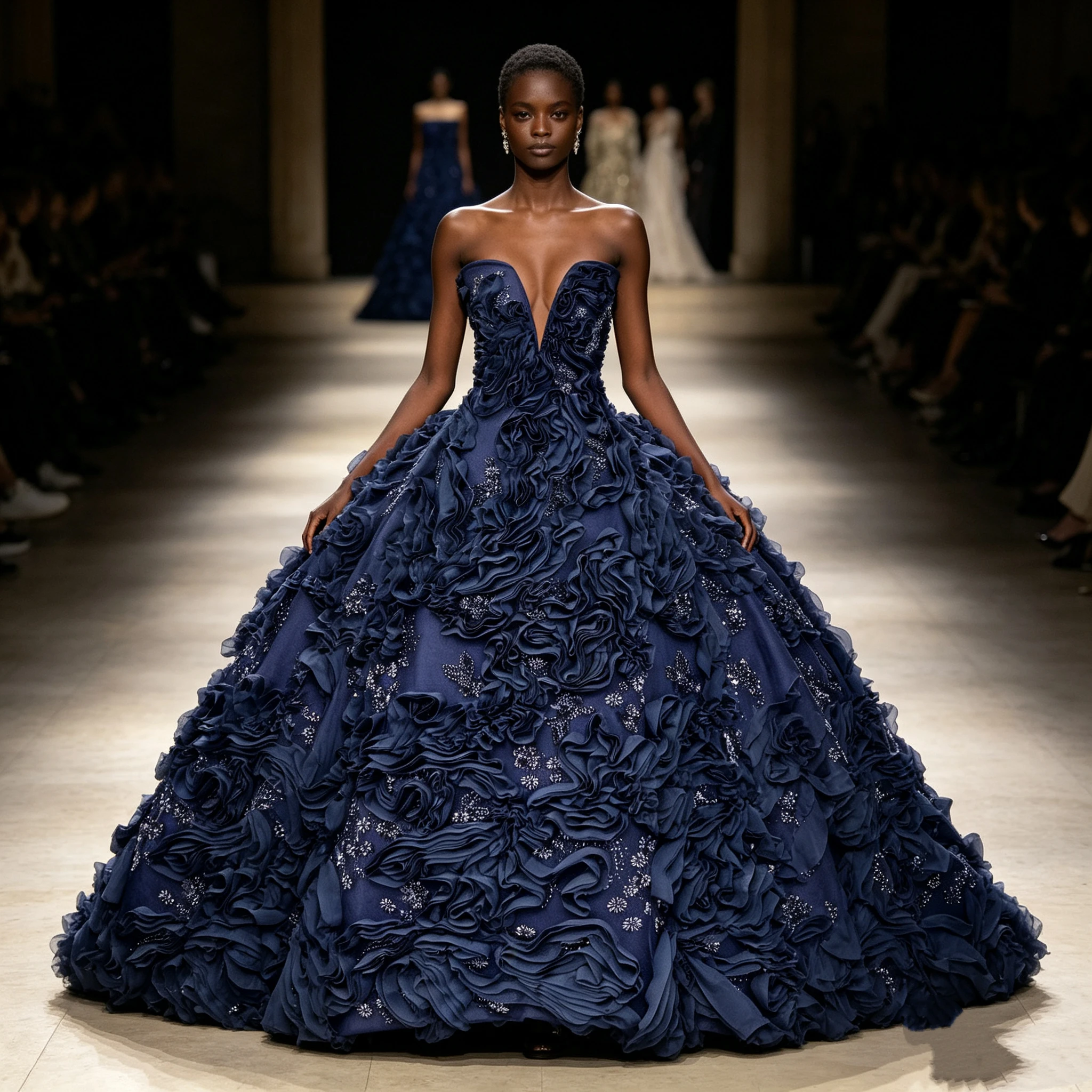 

2026 Luxury African 3D French Lace Beaded Sequins Lace Fabric Navy Blue Nigerian Wedding Bridal Embroidery French Tulle