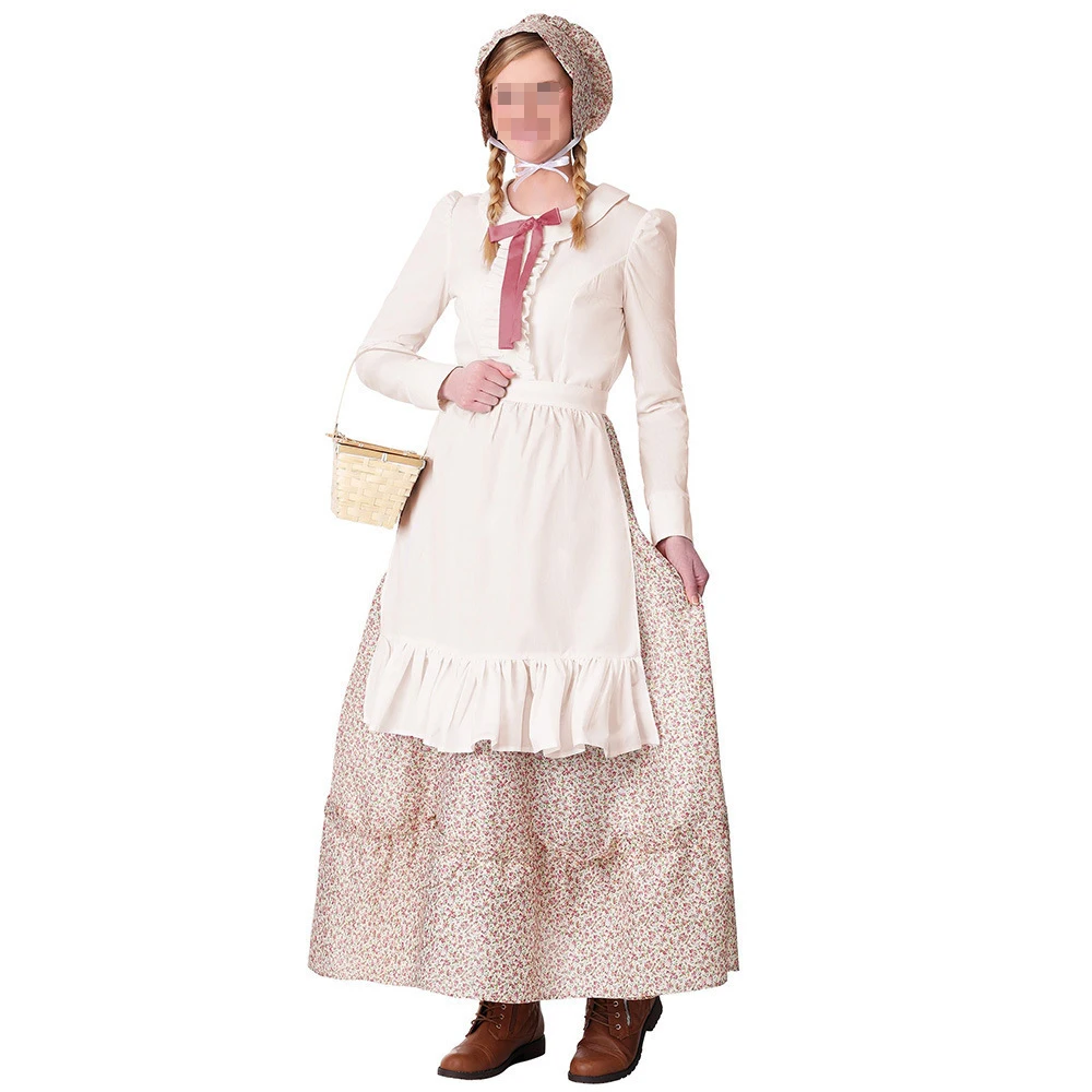 Prairie Dress Women Pioneer Dress Colonial Costume Women Amish Old Fashioned Floral Dresses for Halloween Party