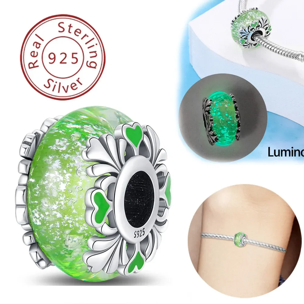 

925 Sterling Silver Colorful Luminous Glass Charms Fashion Beads Fit Pandora Bracelets for Women DIY Jewelry Gift