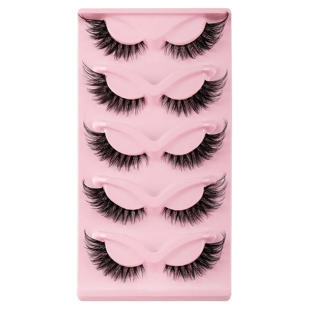 5 Pairs 3D Cat Eye Lashes Fox Eye Fluffy Soft Natural Faux Mink False Eyelashes Faux Makeup Fake Eyelash Manga Lashes