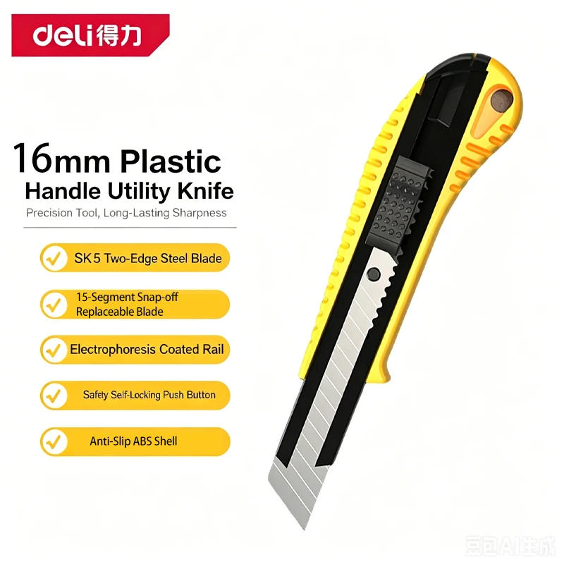 Ergonomic Utility Knife with Auto Lock: SK5 Steel Blade, 15-Segment Snap Off Head, Retractable Cutter for Office Home Crafting