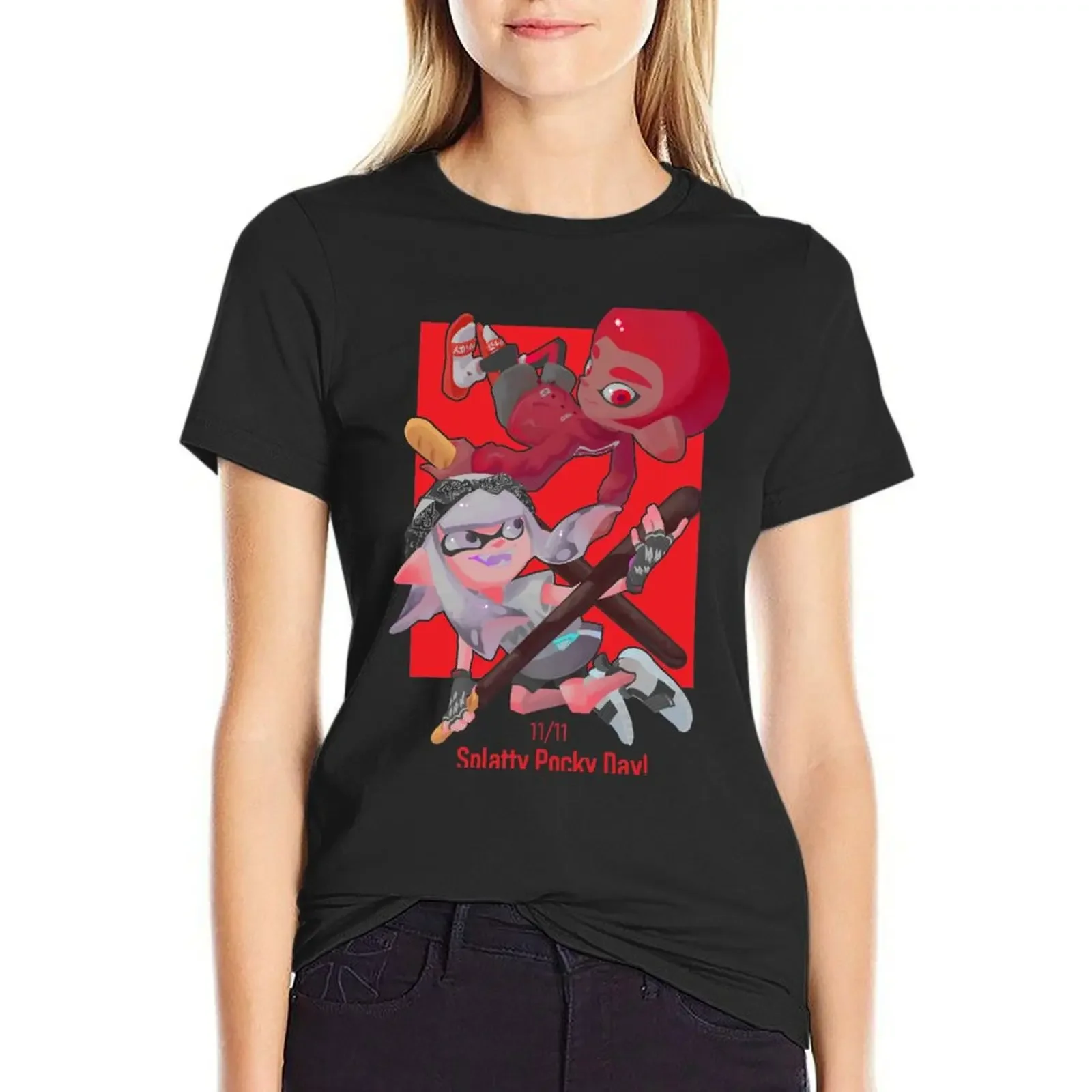 

Splatty Pocky Day! T-Shirt customizeds animal print animal print shirt for girls t-shirt dress for Women sexy