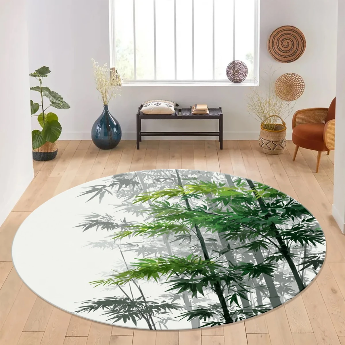 Soft Oil Painting Purple White Flower Round Rug  Watercolor Floral Circular Mat Non Slip Floor Carpet Bedroom Vanity Decor