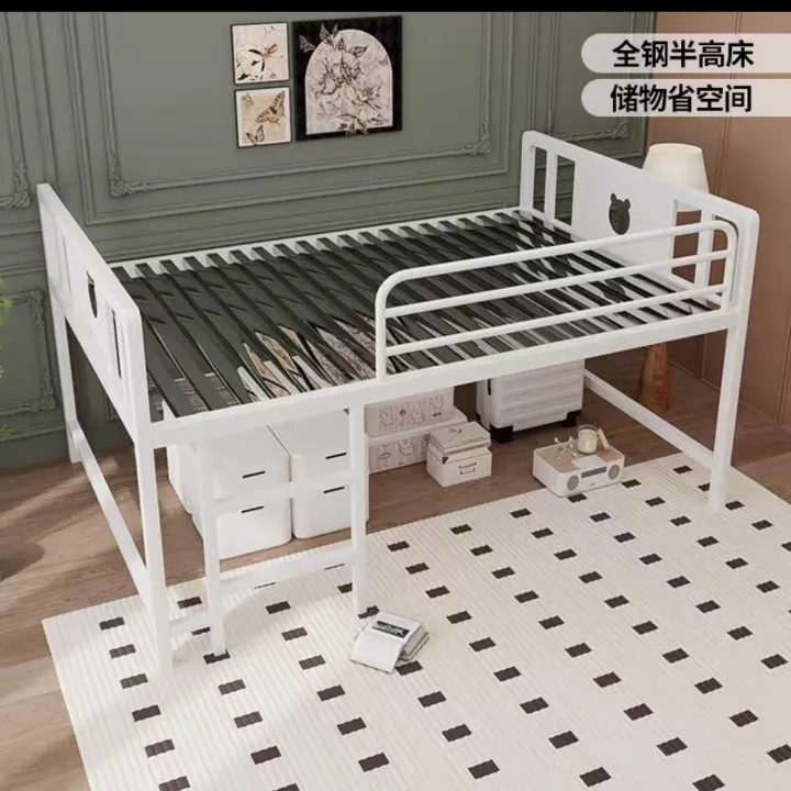 Single wrought iron storage bed, household rental house children adult high iron bed small apartment