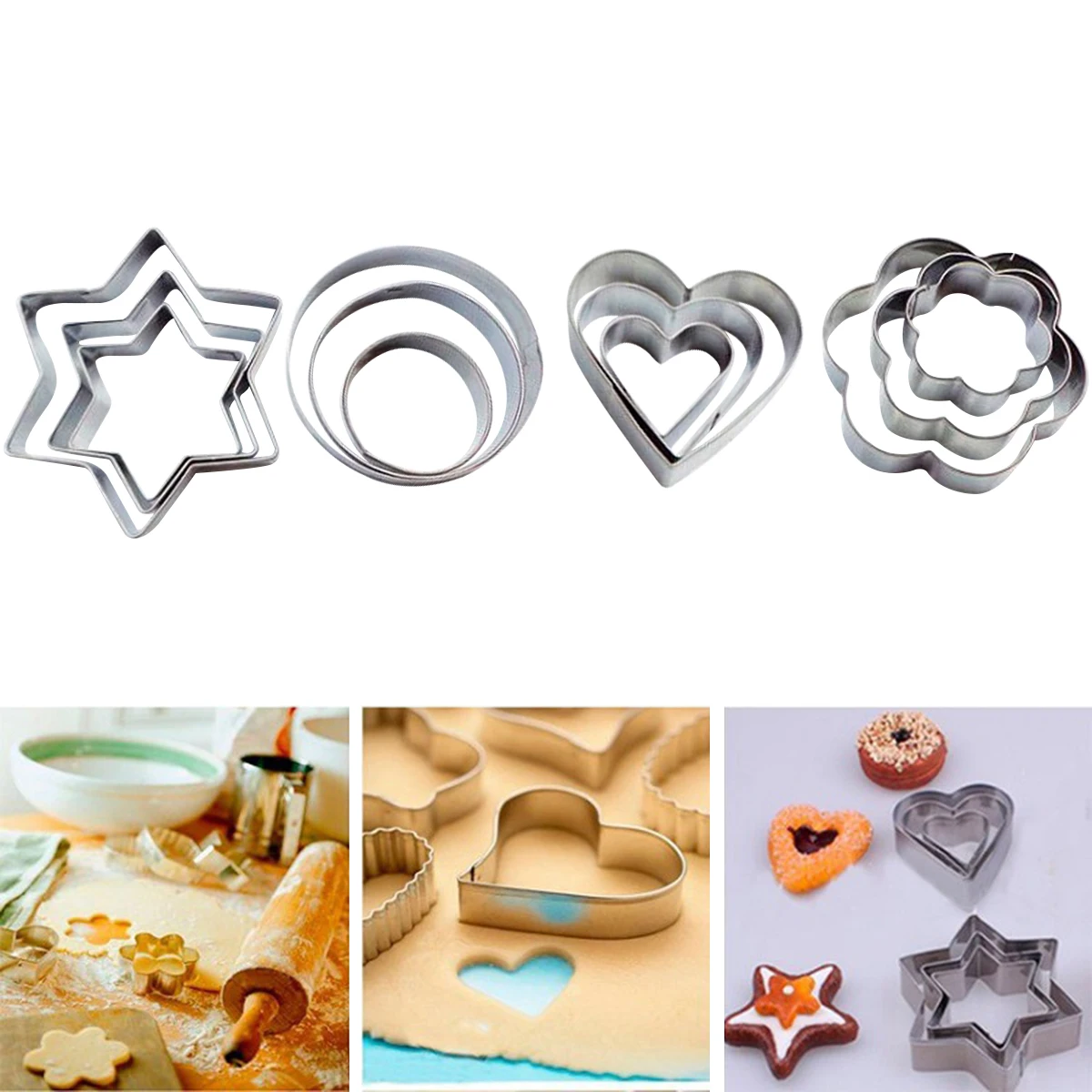 

Newest High Quality 12 Piece Set of Stainless Steel Biscuit Cutting Molds Clay Baking Kitchenware Tools,Hearts, Stars, Flowers