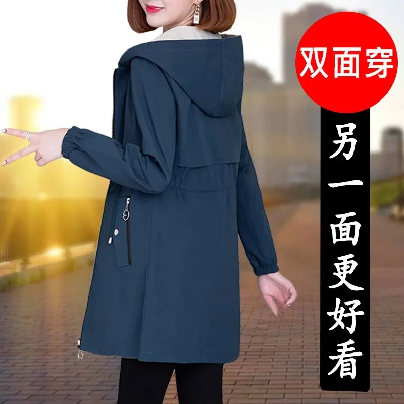 Fashion Double-Sided Wear Trench Coat Women's Mid-Longth Spring Autumn Women's Coats Tops High Quality Hooded Jacket Female Top