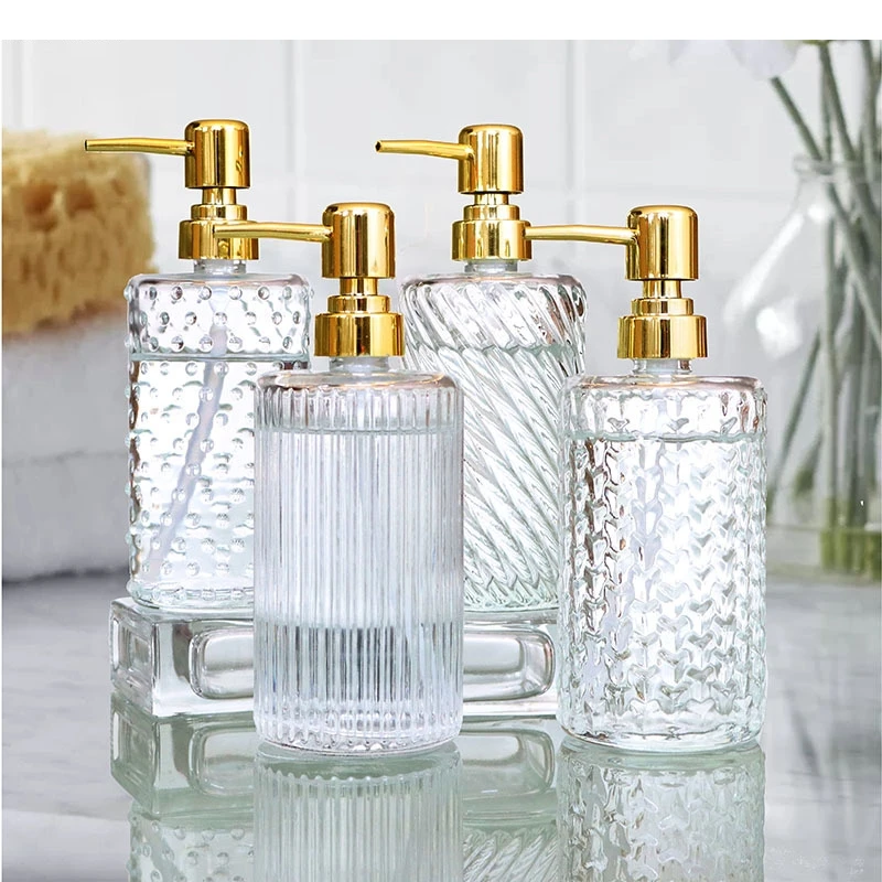 Glass Hand Sanitizer Lotion Bottle Metal Ceramic Tray Brown Yellow Push Type Shampoo Bathroom Soap Dispenser Decoration