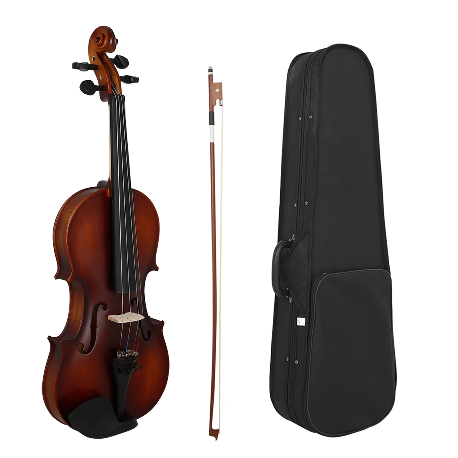 4/4 Violin Basswood Body Head Ebony Fingerboard Pegs Chin Rest Tailpiece for Beginners Student Performer