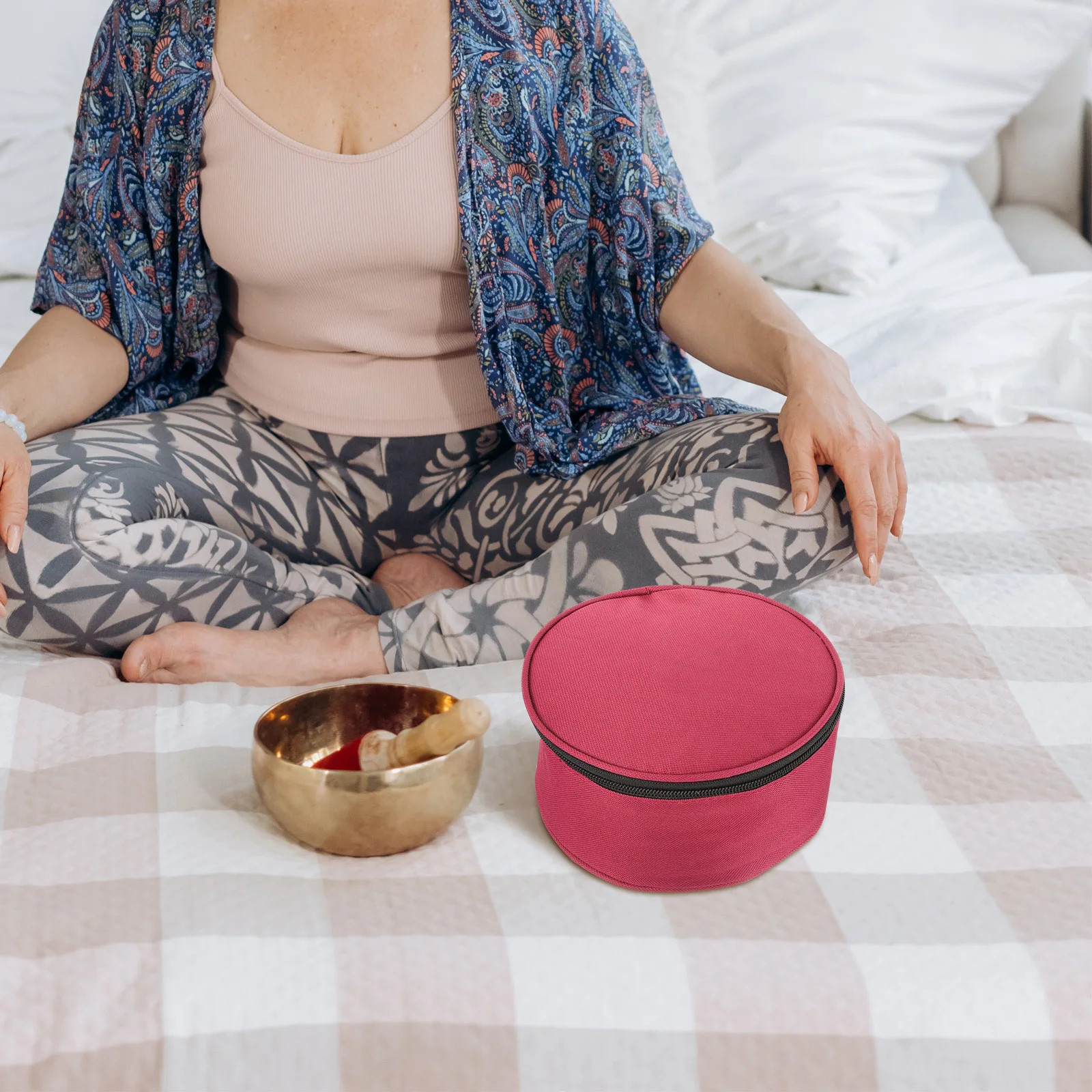 Sac de bol chantant tibétain, mallette de rangement compacte, fermeture éclair lisse, support de bol de méditation Portable, accessoire petit