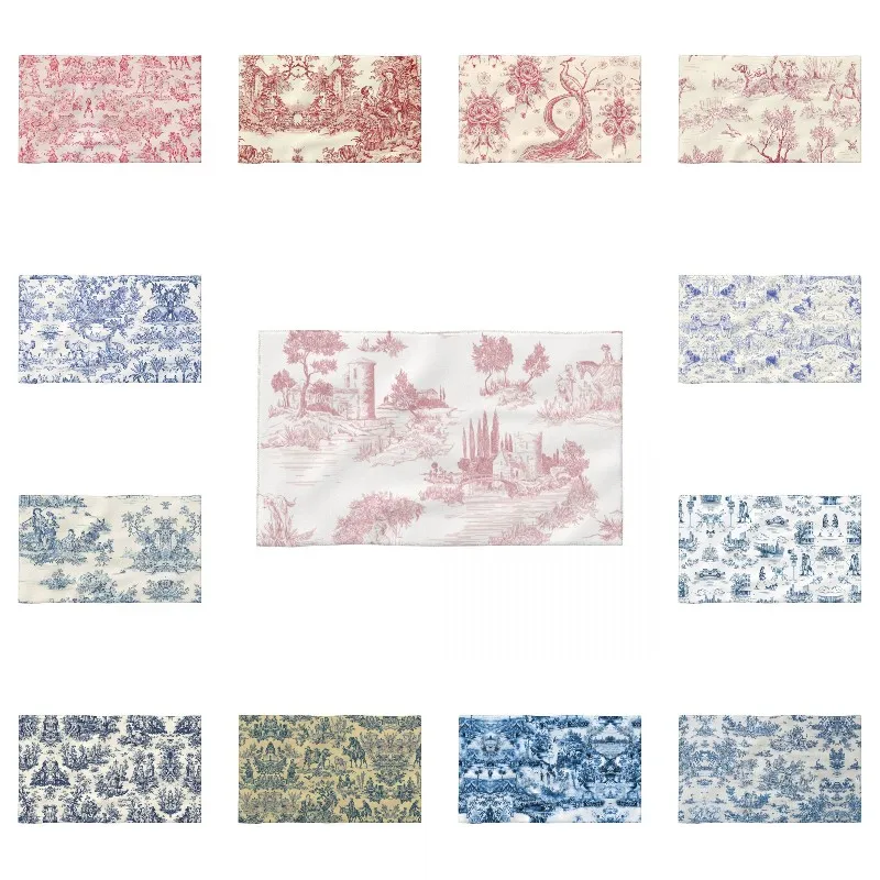 Vintage Toile De Jouy Breathable Cotton Face Towel Quick Dry Blush Pink White Bath Towels