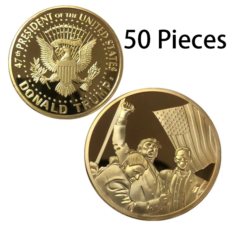 50pcs America President Donald Trump Commemorative Coins Gift Medallions Coin Collection USA President Badge Home Decor