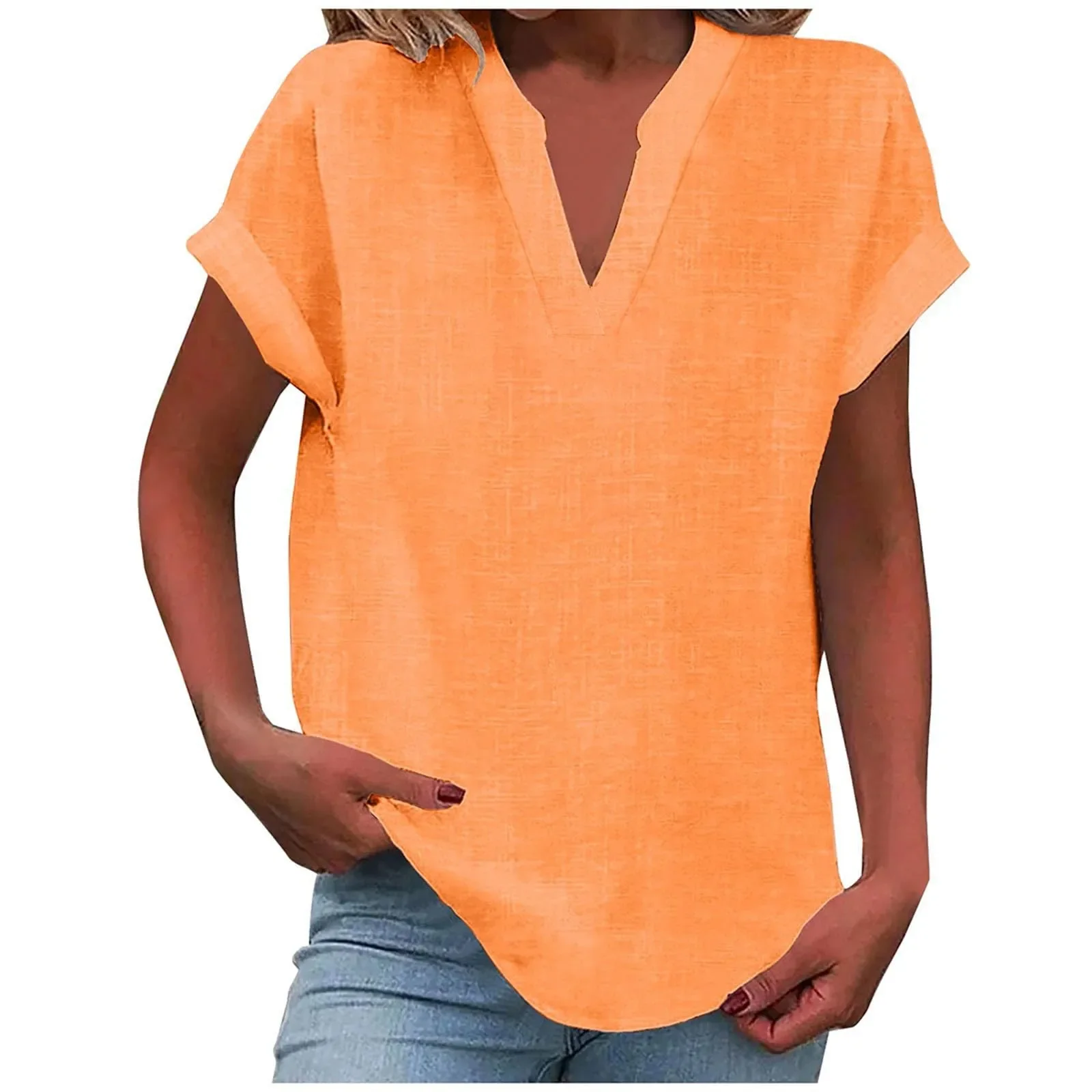 Summer Cotton Linen Breathable Solid Color Button Down V-neck Shirt Basic And Versatile Casual Comfortable Lady Office Tops 2025