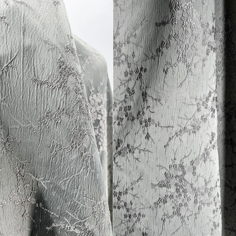 Grey Twig Plum Blossom New Chinese Qipao Jacquard Fabric Texture Creative Clothing Skirt Coat Designer Fabric
